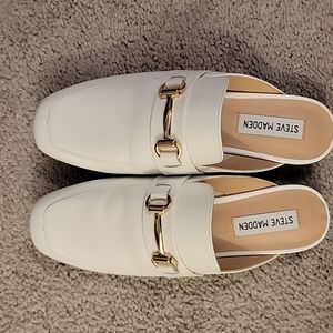 Steve Madden white leather mules